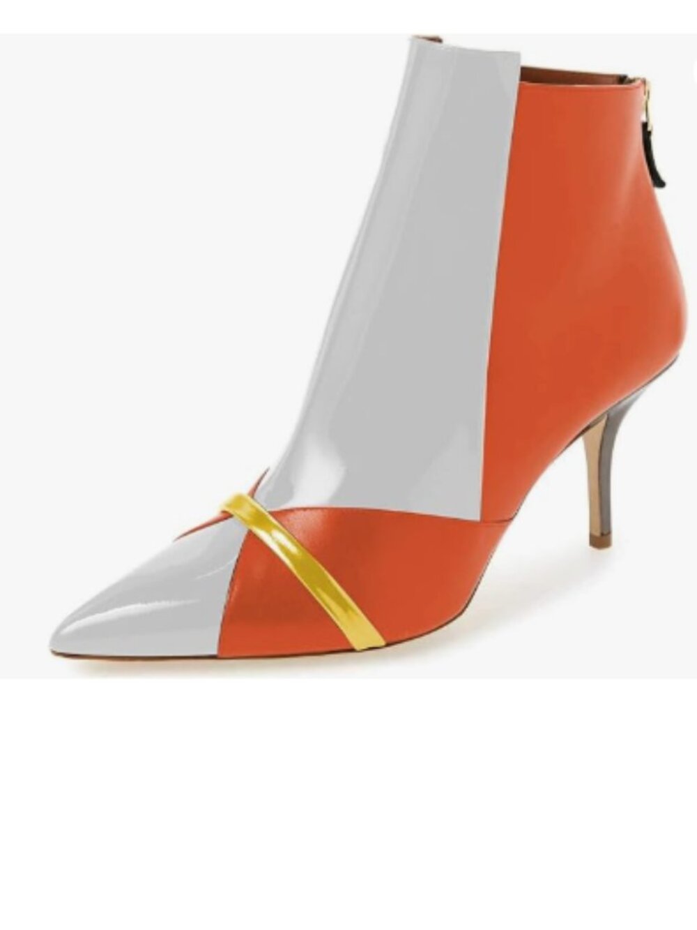 FSJ Orange White High Heel Ankle Boots Pointed Toe Bootie Chelsea Zipper Shoe